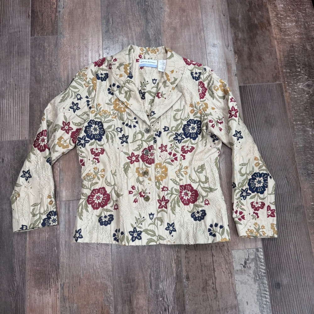 Alfred Dunner Tapestry Floral Blazer Cream Burgundy Navy Vintage Cottagecore 6P